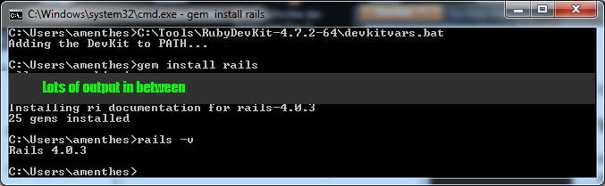 console that loads the devkitvars and then proceeds to install rails